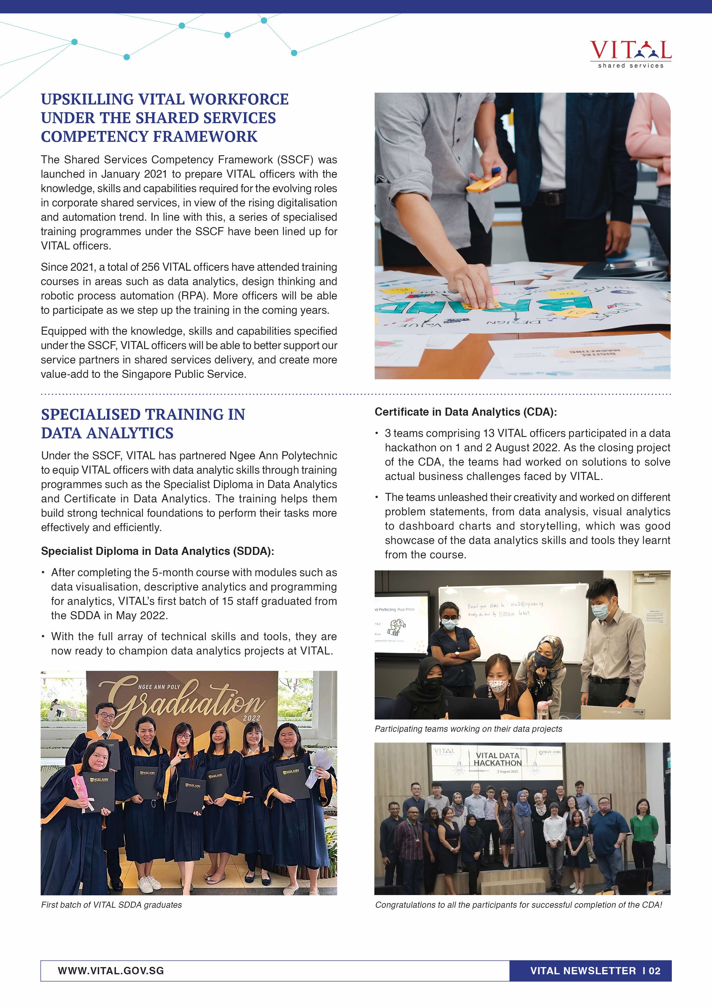 VITAL Shared Services newsletter page about upskilling workforce through data analytics training programs.